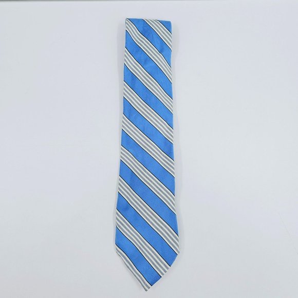 Tommy Hilfiger Tie Blue White Stripe 100% Silk USA Made Classic Work Gift Preppy - Picture 3 of 11